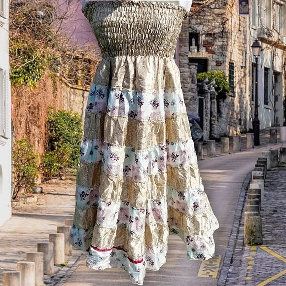 Vintage Silk bohemian skirt/dress, M Champagne - Picture 7 of 11